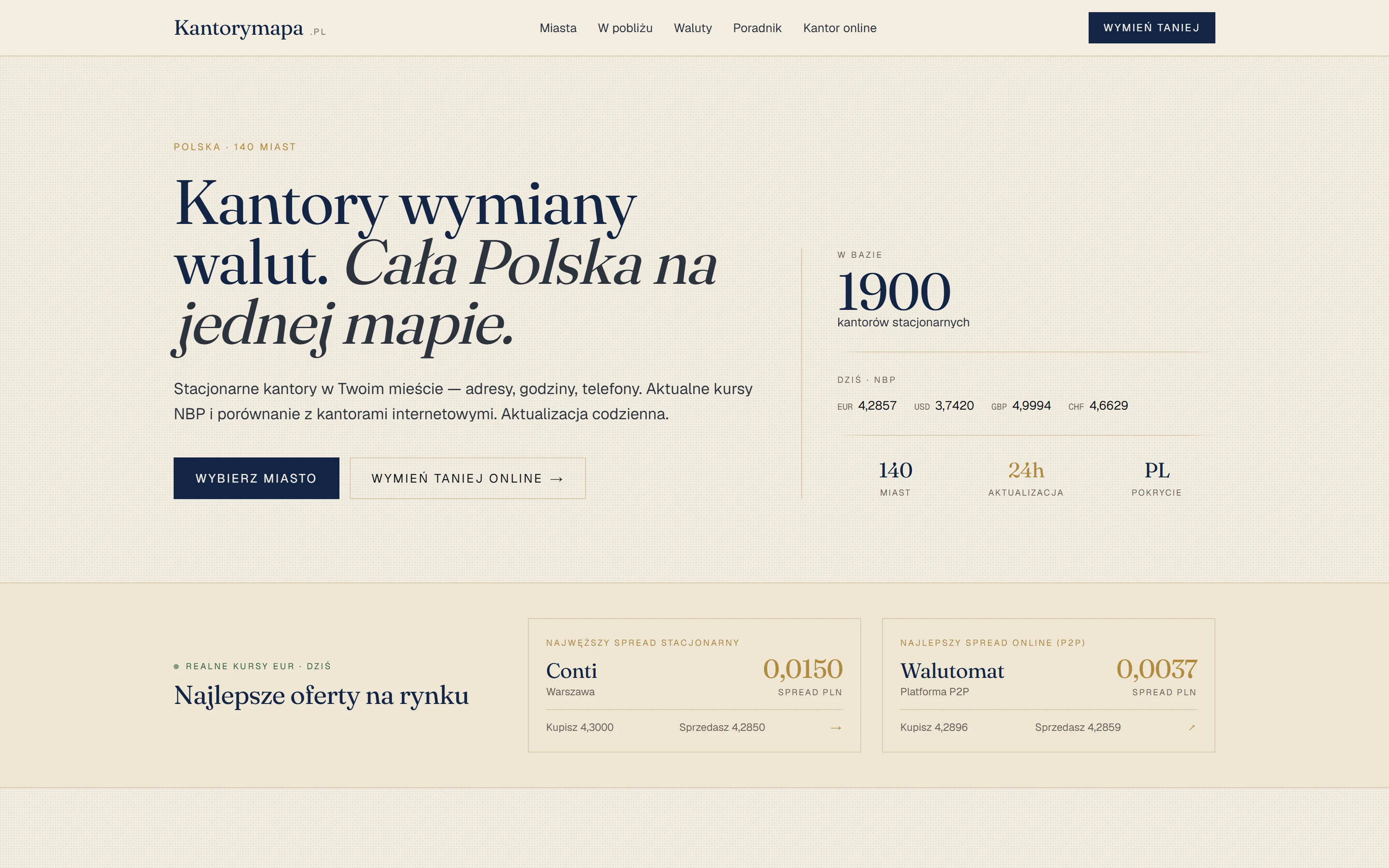 Mapa kantorów wymiany walut